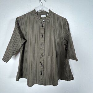 Habitat Womens Olive Green Striped Swing Jacket Medium 3/4 Sleeve Unique Buttons